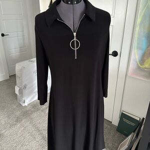MSK Black Sheath Dress with Notched Collar and 3/4 Sleeves